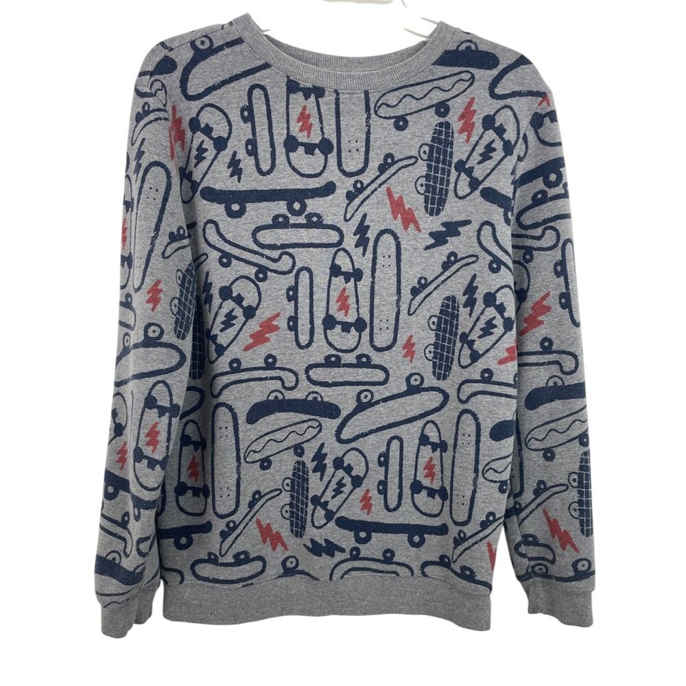 Cat & Jack Boys Size XL (16) Gray Blue Skateboard Print Sweatshirt